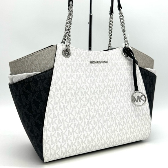 Michael Kors Large Jet Set Travel Chain Shoulder Bag Optic White Multi - Picture 3 of 11